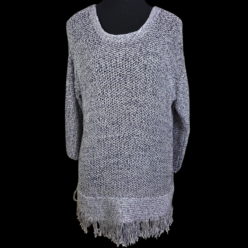 Elena Wong Gray Relaxed Fit Knit Sweater with Fringe Size XS